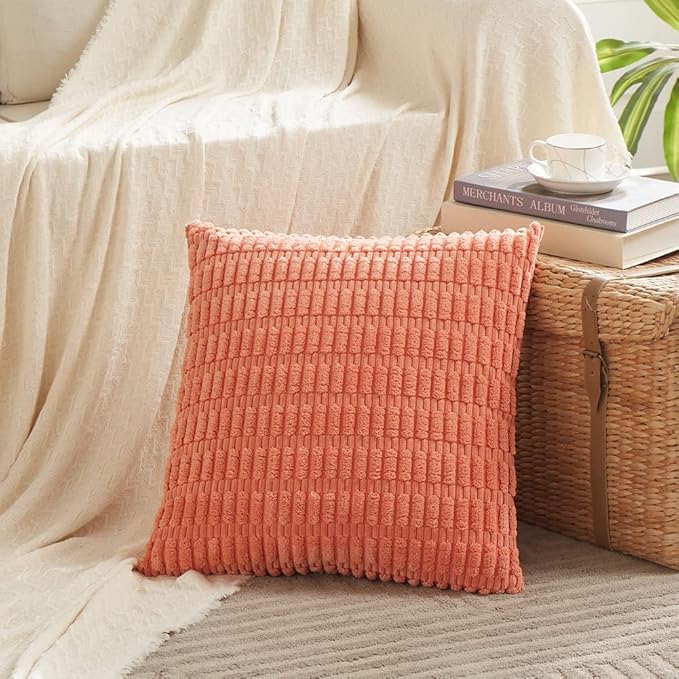 Fancy Homi 4 Packs Decorative Throw Pillow Covers for Living Room Couch Bed, Modern Farmhouse Boho Home Décor Accent Cushion Case, 22" x 22" (Pack of 4), Coral