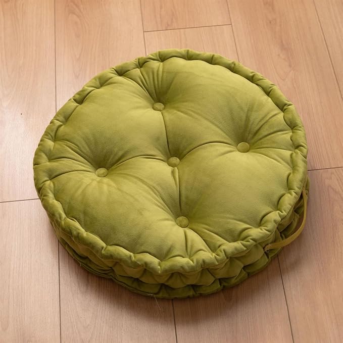 Lifup Large Round Floor Pillow Cushion for Adults, Tufted Plush Cushions with Handle for Classroom Balcony Tatami Living Room Yoga Seating Green 20"