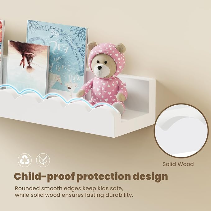 Yirilan 4-Pack 23.5IN Scalloped Shelves, Nursery Shelves for Wall, Floating Nursery Book Shelves for Kids, White