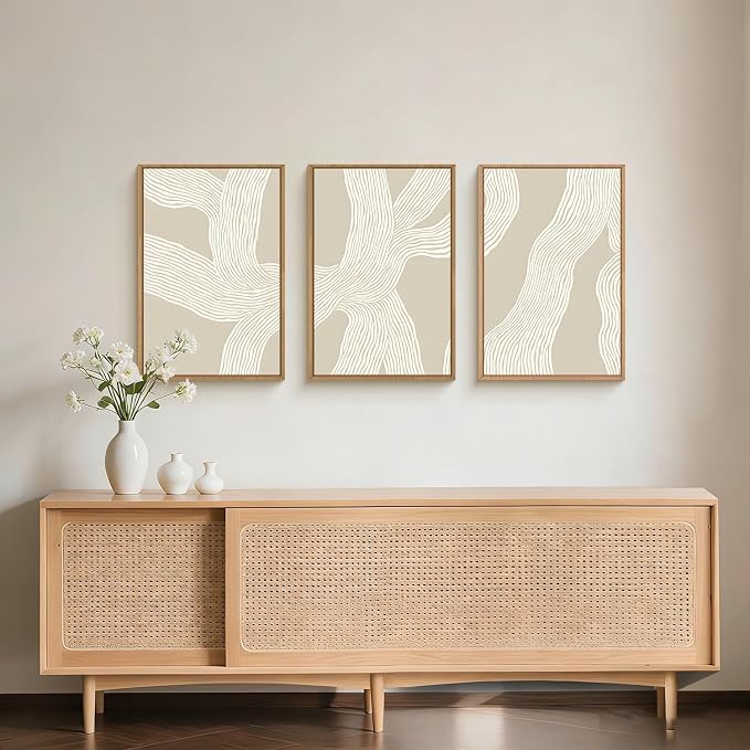 HPNIUB Large Abstract Beige Framed Canvas Prints Wall Art Set,Neutral Minimalist Lines Wall Decor,Modern Textured Artwork for Living Room, Bedroom,Dining Room, Office, Bathroom Decor-24 x36 x3