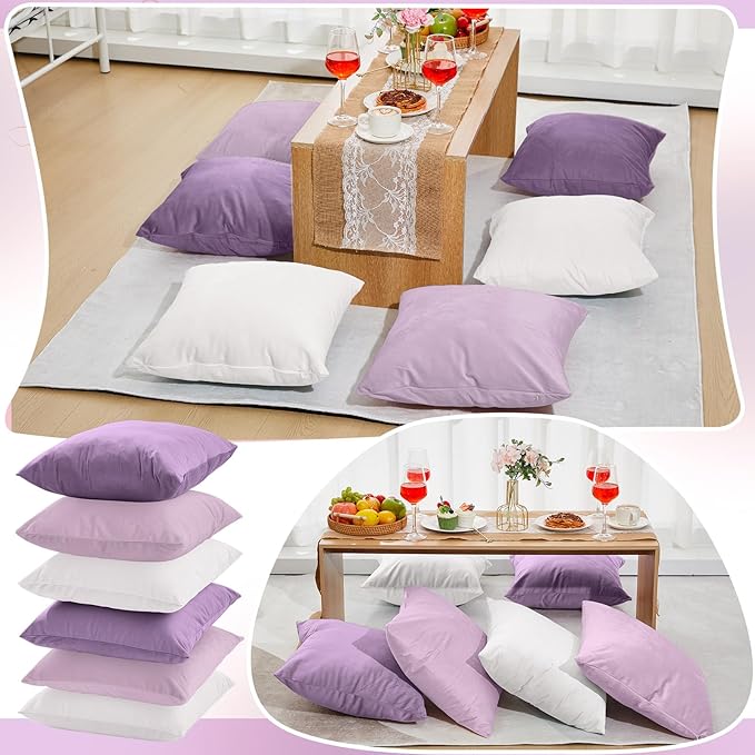 Berlune 6 Pcs Velvet Throw Pillow Covers 18" x 18" Decorative Cushion Cases Soft Pillowcase for Graduation Coquette Party Accessories Couch Sofa Bed Chair Home Decor, No Inserts (Purple Series)