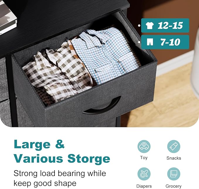 OLIXIS 8 Drawer Storage Dresser with Wood Top - Wide Fabric Chest Organizer for Bedroom, Closet, Living Room,Tower Cabinet, TV Stand, Hallway Entryway Furniture,Grey