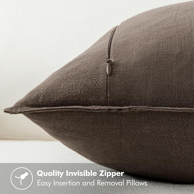 MIULEE Decorative Linen Pillow Covers 18x18 Inch CoffeeBoho Farmhouse Neutral Winter Couch Throw Pillows for Bed Pack of 2 Accent Modern Pillowcase Sofa Livingroom Home Decor