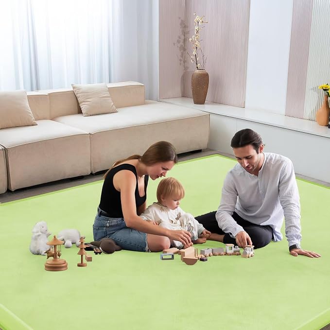 Baby Play Mat for Floor Nursery Muscle Mat Area Rug Playroom Rug 71x79" Elastic Foam 1.3" Thick Crawling Mat for Babies,Toddlers, Infants (Light Green)