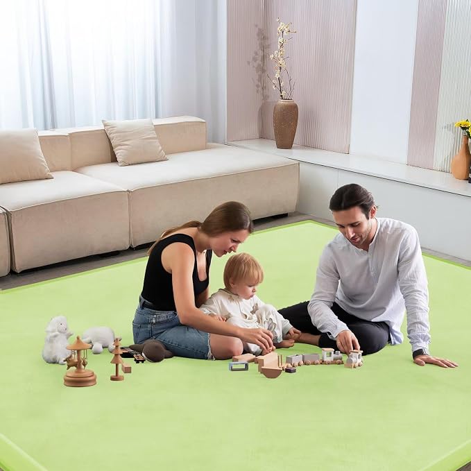 Baby Play Mat for Floor Nursery Muscle Mat Area Rug Playroom Rug 79"x118" Elastic Foam 1.3" Thick Crawling Mat for Babies,Toddlers, Infants (Light Green)
