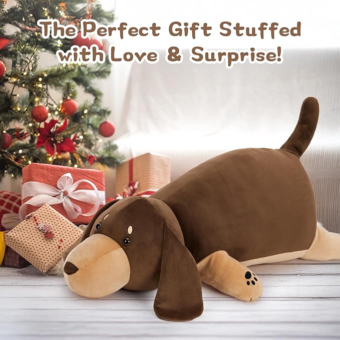 Tezituor Giant Dachshund Plush Pillow, 35.5" Soft Weiner Dog Stuffed Animal Hugging Dog Body Pillow Plushies for Kids Adults Christmas Birthday Gifts