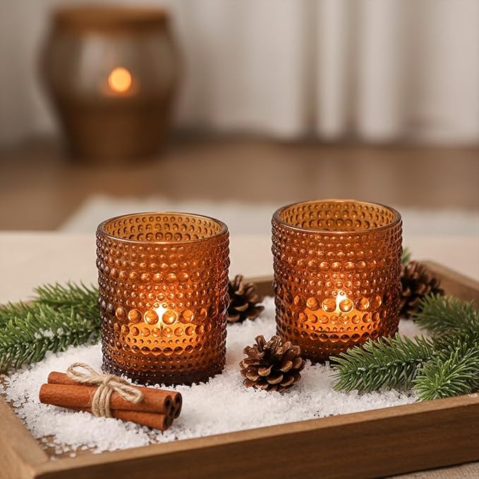 36pcs Amber Votive Candle Holders, 2x2.5in Vintage Glass Small Tea Light Candles Holders for Home Decor, Tealight Candle Holder Decor for Wedding Centerpieces Baby Shower