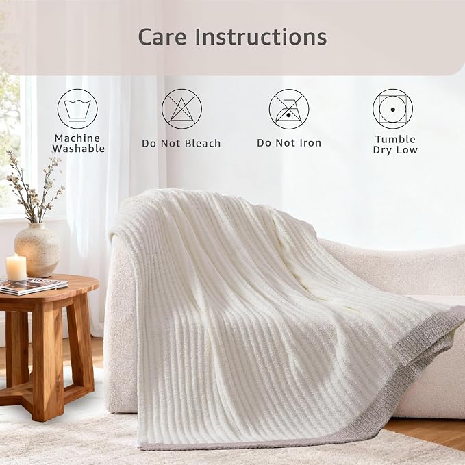 WRENSONGE Soft Throw Blanket for Couch-Cozy Reversible Knitted Blankets | Lightweight Warm Fluffy Decor for Women, Mom, Her & Girls, Sofa, Chair, Bed, 50x60in, White