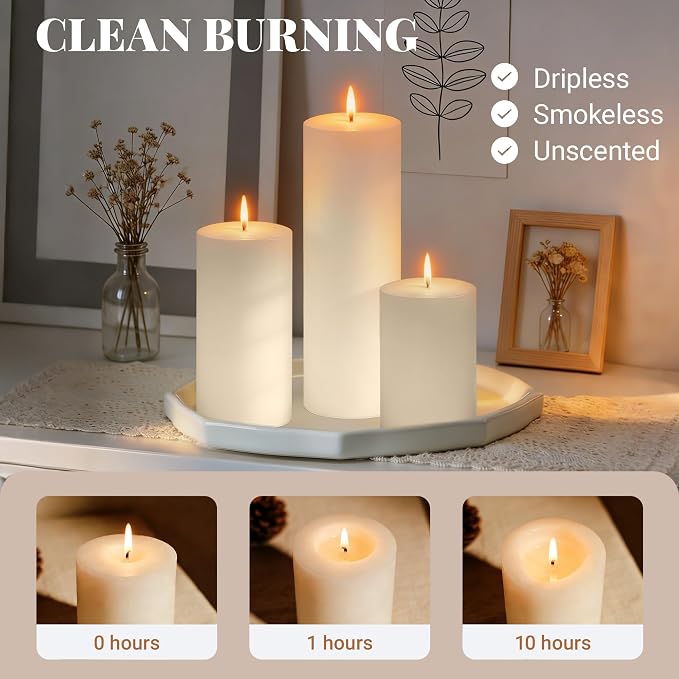 36 Pcs White Pillar Candles Bulk Set, 2x3” 2x4” 2x6” Paraffin Hurricane Candles, Unscented Dripless Smokeless, Long Burning for Party Wedding Events Home Decor