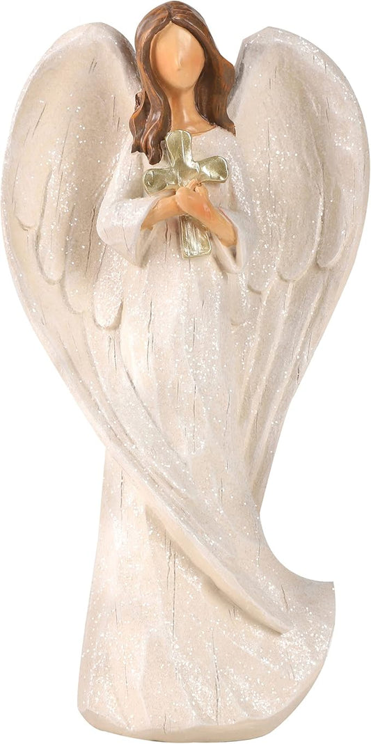 Hodao Cross Angel Figurine Gift, Hand-Painted Resin Guardian Angel Holding Cross, All-Season Meaningful Gift for Mom, Valentine’s Day Love, Easter Blessings & Year-Round Home Decor