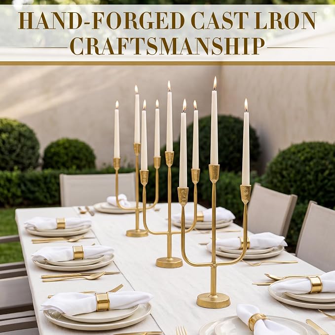 1 Pcs 16 Inch 3 Arm Metal Candelabra Cast Iron Taper Candelabra Vintage Tall Candle Holder Decorative Candlestick Holder for Wedding Antique Table Centerpiece & Mantel Decor (Gold)