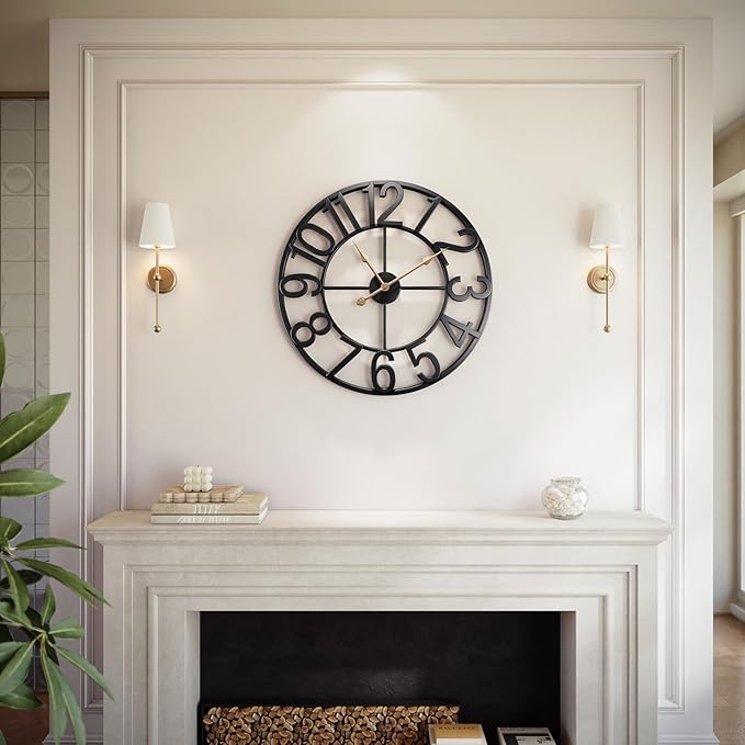 Vantic 24 Inch Large Wall Clock, Arabic Numeral Metal Oversized Wall Clocks for Living Room Decor, Bedroom and Kitchen, Completely Silent, Non Ticking, Battery Operated