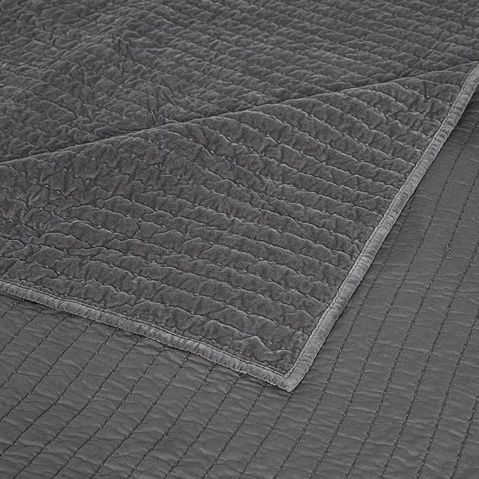 ELEGANT LIFE HOME Velvet Quilt Oversized King Reversible Royal Cotton Velvet Pic-Stitch Bedding Quilt - King Size - 108'' x 92'', Grey