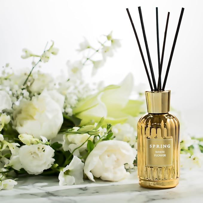 SPRING Reed Diffuser Set – Luxury Everyday Home Fragrance | Fragrance Made in France | White Flower Scent (Lily, Jasmine & Tuberose) | Alcohol-Free | 3.4 oz (100 ml)
