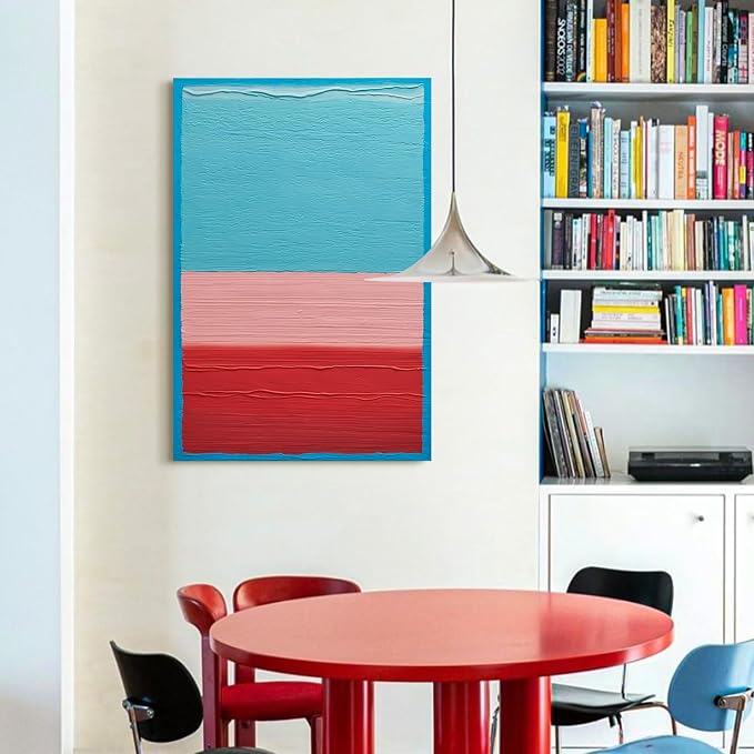 Modern Abstract Canvas Wall Art Minimalist Block Lines Oil Painting Artwork | Contemporary Hand-Painted Textured Wall Art for Living Room Bedroom Office, Colorful Original Wall Decor Ready to Hang 24x36"