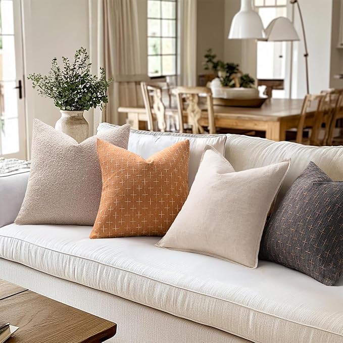 MIULEE Pack of 2 Decorative Burlap Linen Throw Pillow Covers Farmhouse Pillowcases Modern Rustic Woven Textured Cushion Cover for Sofa Couch Bed 18x18 Inch Brick