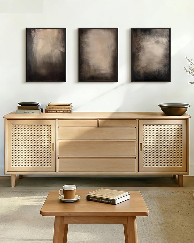 PHOPAGO Abstract Framed Wall Art Earthy in Deep Brown and Beige Tones Modern Art Decorative Keep Clam Bedroom Hallway Home Decor - 12x16in Black Framed