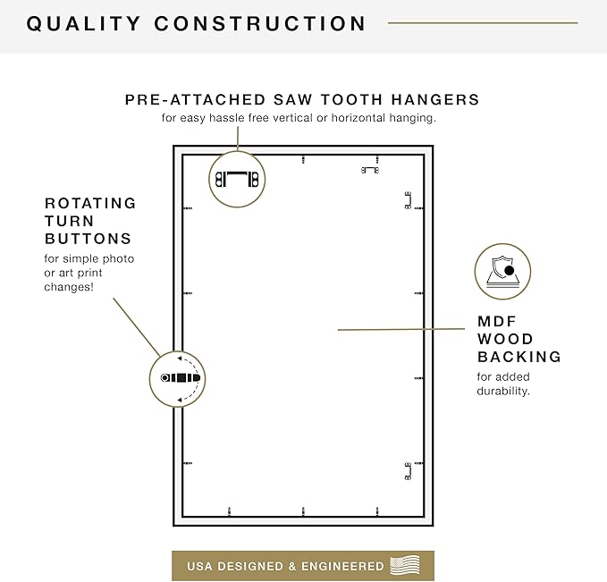 MCS Studio Gallery 24x36 Poster Frame White Woodgrain Engineered Wood, Vertical & Horizontal Wall Hanging Large Picture Frame for Photos, Posters & Art Prints (2-Pack)