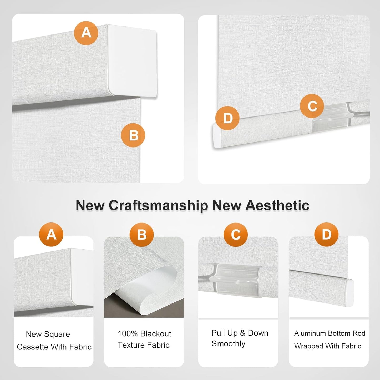 Persilux Blackout Roller Shades & Blinds Windows Shades Free-Stop Blackout Blinds with Jacquard Fabric,Cordless Blinds Pull Down Shades for Home, Easy to Install for Door/Office, White(80.5"W x 84"H)