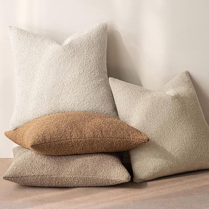 MIULEE 22x22 Inch Decorative Euro Sham Pillow Covers for Couch Bed Set of 2 Textured Boucle Neutral Throw Pillow Covers Natural Beige Ivory Accent Solid Pillowcase Sofa Living Room Home Decor