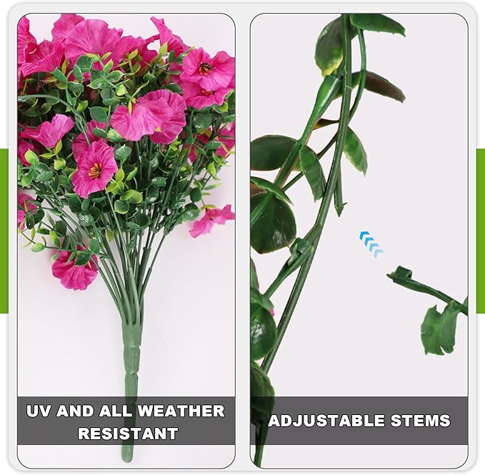 Fake Artificial Hanging Morning Glory Flowers for Outdoor Planters Porch Pation Decoration,2 Bundles UV Resistant Silk Faux Flowers with Realistic Eucalyptus Plants for Home Office Garden Decor