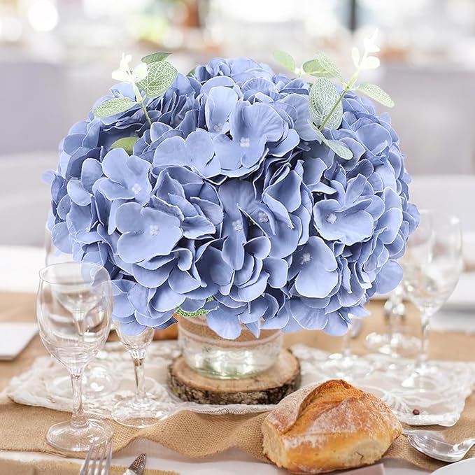 AVIVIHO 105PCS Dusty Blue Fake Flowers Hydrangea Artificial Flowers Bulk (Not Squished, No Steaming Need) Silk Flowers with Stems for Wedding Decor,Home,Baby Shower,Table Centerpieces Decoration