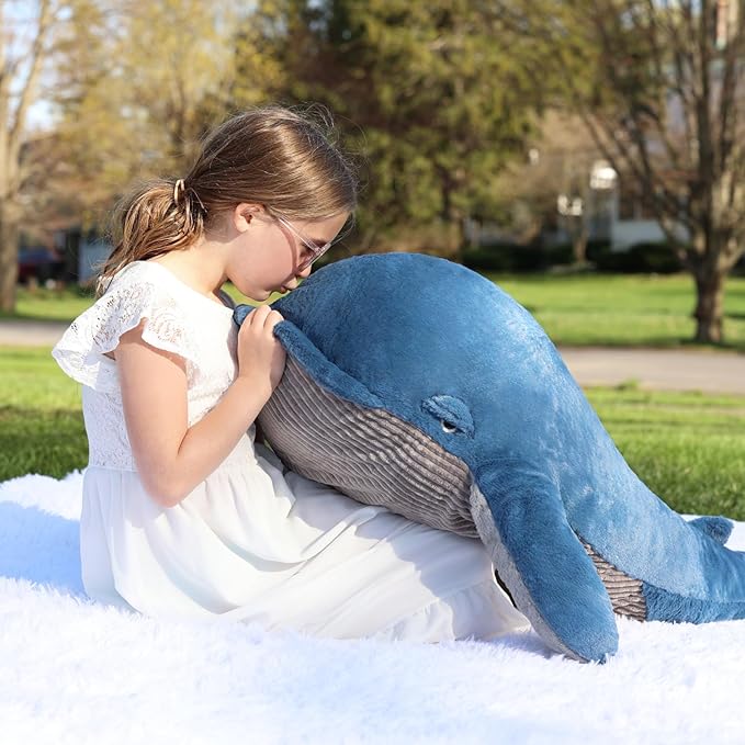 MaoGoLan 43 inch Stuffed Whale Big Plush Pillow Blue Whale 4ft Humpback Toy for Kids Girls Pregnant Women Adults, Ocean Sealife Lovers Gifts for Valentine's Day Christmas Birthday