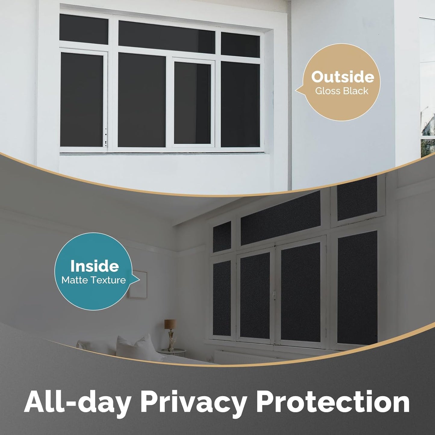 DOWELL Blackout Window Film, 100% Light Sun Blocking Static Cling Frosted Privacy Film for Glass, Heat Control Removable Window Tint, Room Darkening Cover for Day Sleep, Black, 23.6" x 157.5"