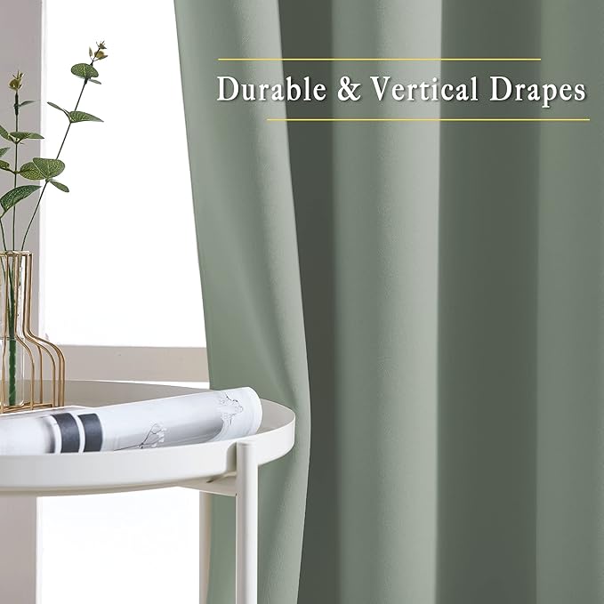 NICETOWN 66 inch Sage Green Curtains for Bedroom, Blackout Curtains Thermal Window Treatment Energy Saving Solid Grommet Sound Reducing Drapes for Living Room, 2 Panels, W66 x L66