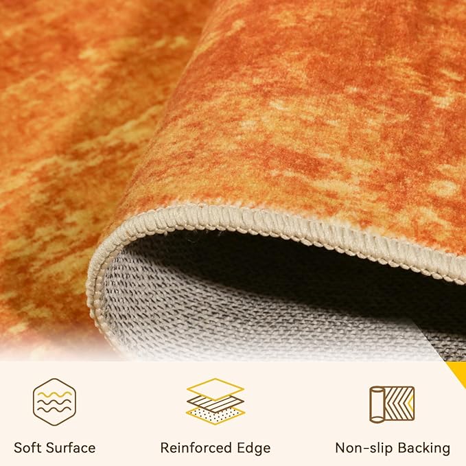 RELEANY Washable Area Rugs 5'x7' Non-Slip Modern Abstract Soft for Living Room Entryway Bedroom Nursery, Print Pattern, Orange