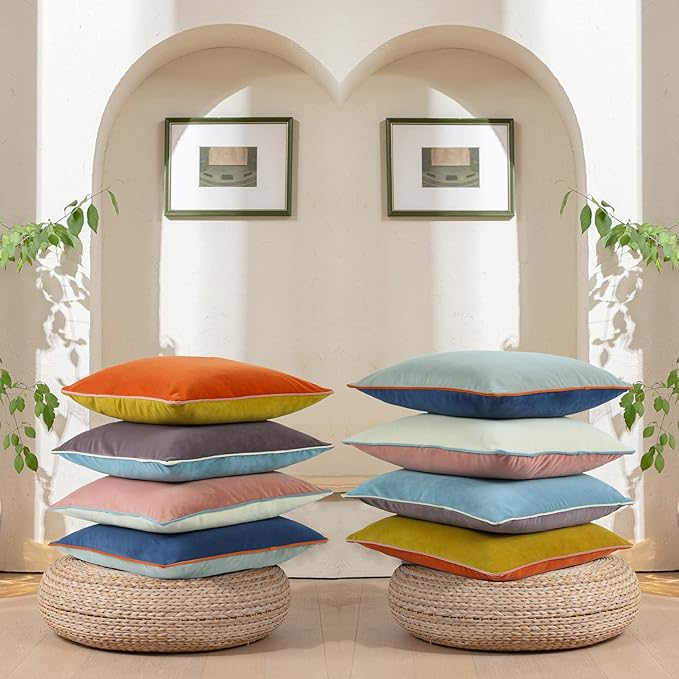 Btyrle Velvet Throw Pillow Covers 22x22 Inch Set of 4 Decorative Velour Pillowcases Double-Colored Cushion Covers for Sofa Couch,Warm-Edge