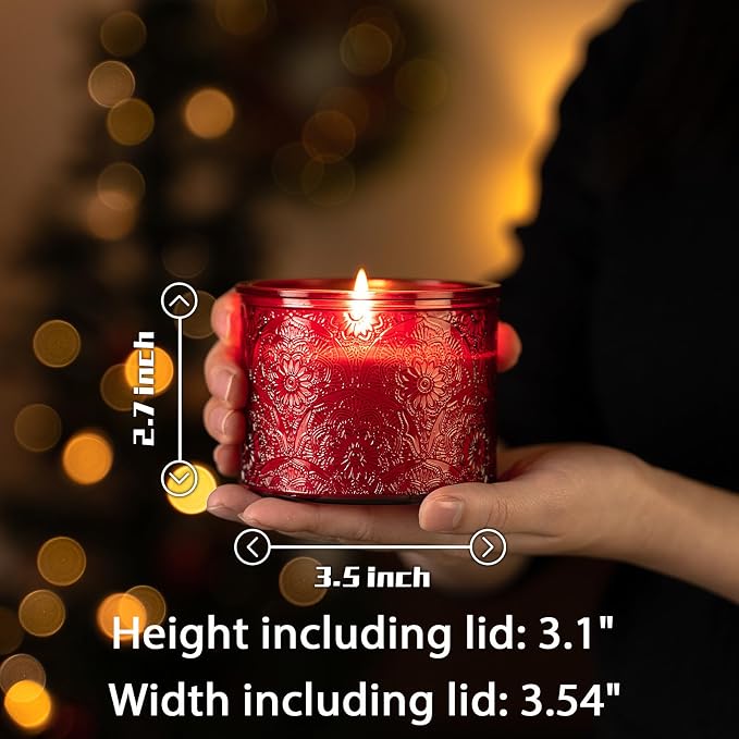 10 oz Red Mandala Glass Candle Jars with Bamboo Lids, 9 Pack | Patented Embossed Design, Includes Wick Centering Devices & Warning Labels, Multiple Color Options