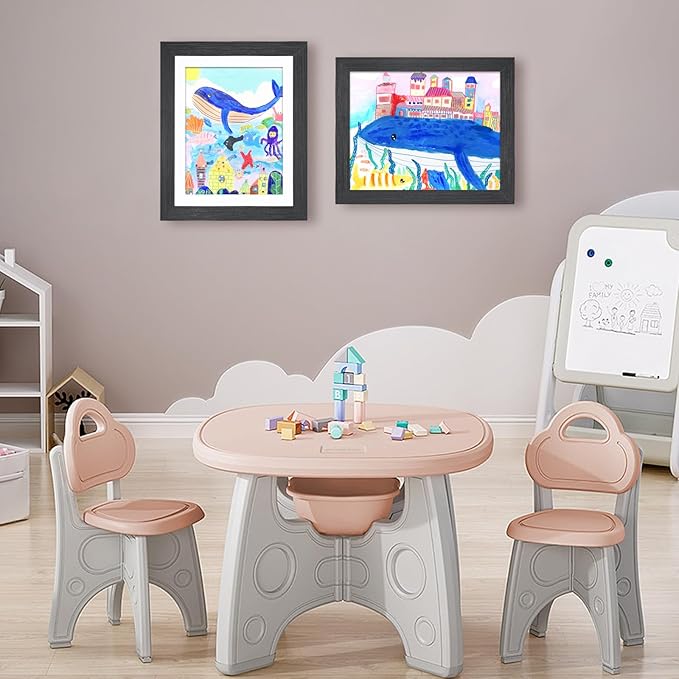 KINLINK 10x12.5 Kids Art Frame Set of 2, Solid Wood Kids Artwork Frames Changeable with Front Opening Hold 150 Pictures, Art Frames for Kids Art with Mat，without Mat 10x12.5 Picture Frame Black Wood