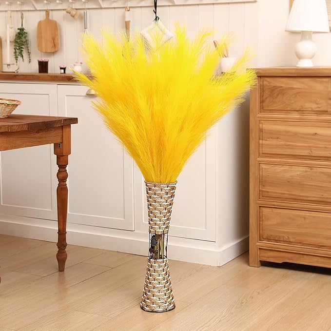 Wertuirk Yellow Pampas Grass, 8 Pcs 45 Inch Tall Large Faux Pompous Grass, Long Artificial Flowers for Floor Vases, Wedding Centerpieces, Baby Shower and Home Decoration (Yellow)