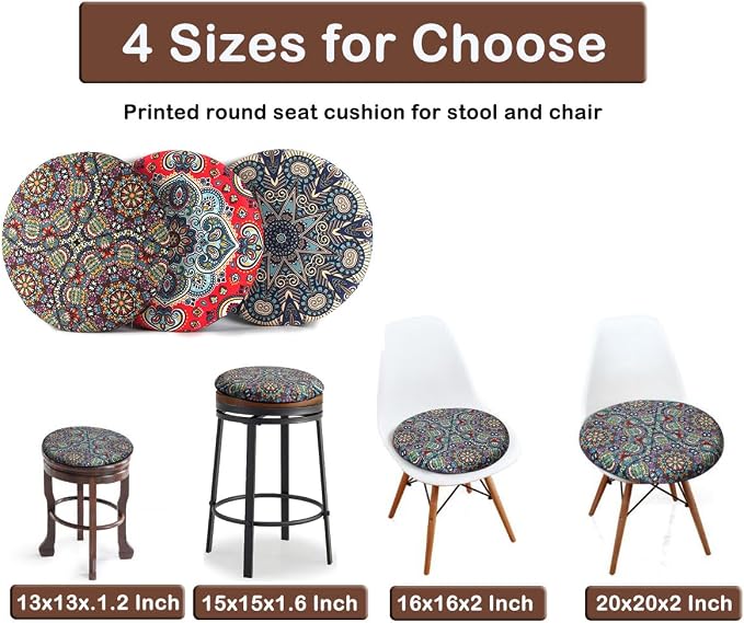 Sigmat Memory Foam Seat Cushion Anti-Slip Soft Round Stool Cushion Chair Pad 20 Inch Geometric