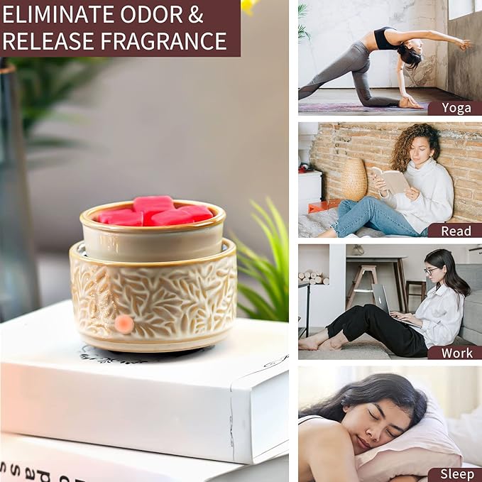 ElusiaKa Wax Melt Warmer 3-in-1 Electric, Ceramic Wax Burner for Scented Wax, Scented Wax Melter & Essential Oil Burner for Home Aromatherapy, Vintage Warm Brown