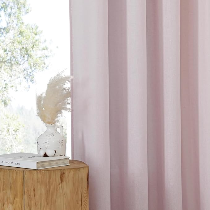 NICETOWN Blush Pink Linen Curtains for Kitchen, Thick Flax Small Window Treatments Semi Sheer Privacy Assured with Light Through for Cafe/Bathroom, W55 x L36, 2 Panels