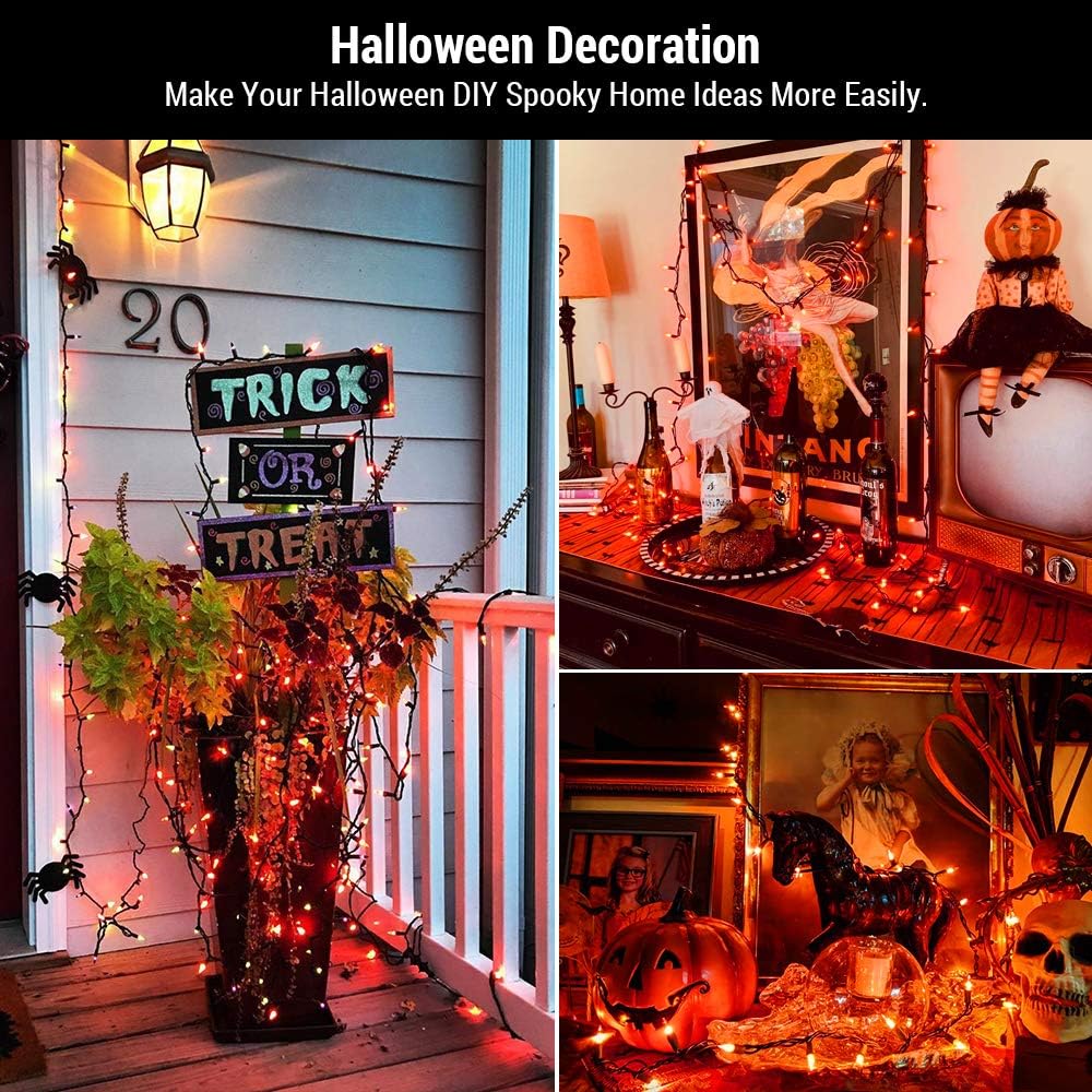 Brizled Orange Halloween Lights, 33ft 100 LED Halloween String Lights, 120V UL Certified Connectable Orange Light String Mini Tree Light Black Wire for Indoor & Outdoor Party Christmas Tree Decoration