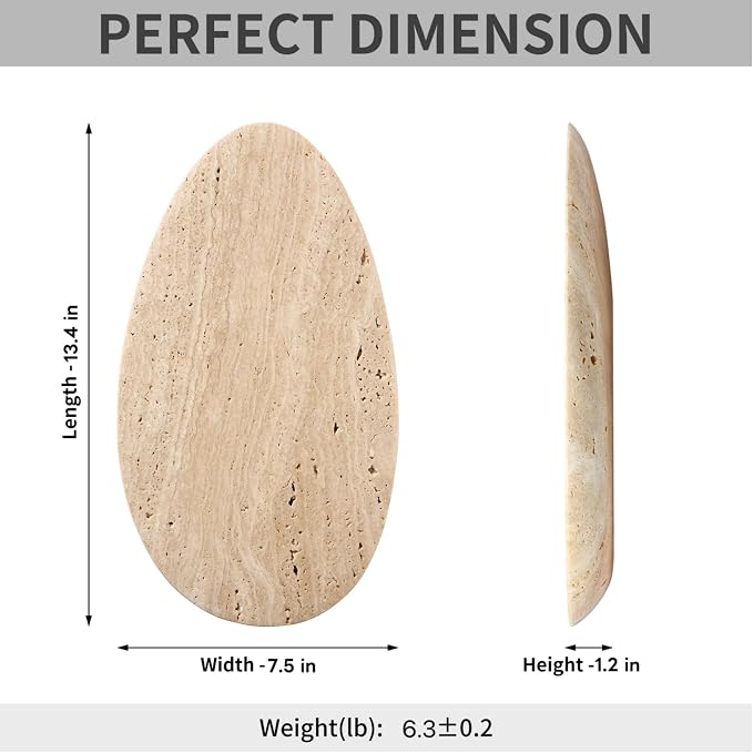 Natural Travertine Tray, Modern Decorative Stone Tray for Coffee Table, Jewelry Display Organizer for Rings Necklace, Candle Holder Catchall for Living Room Bathroom Vanity Decor (L)