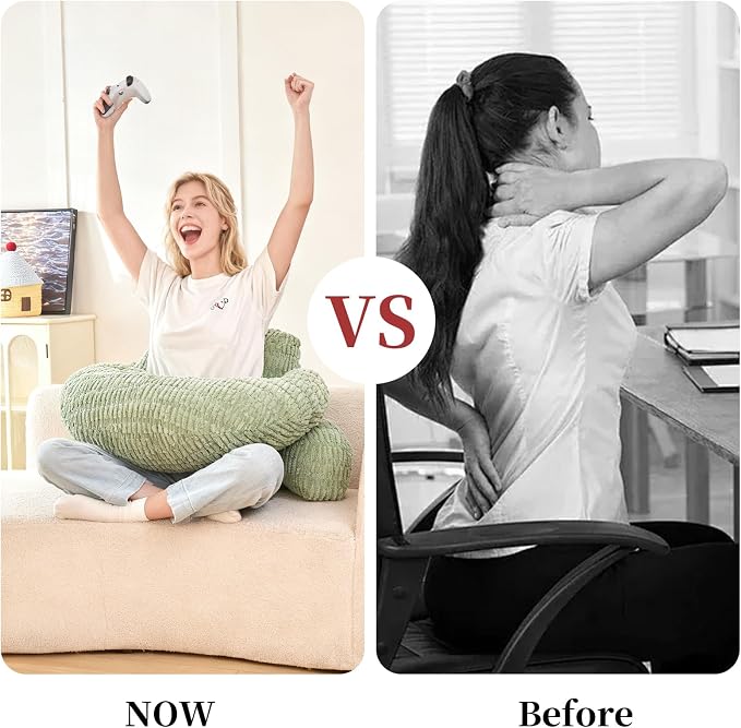 19" Reading Pillow for Bed,U Shaped Arm & Elbow Support,Green Corduroy | Backrest Supports Back,U Shaped Lap Pillow Cushions Arms,Elbows & Wrists,Ribbed Corduroy for Reading,Gaming,Watching TV