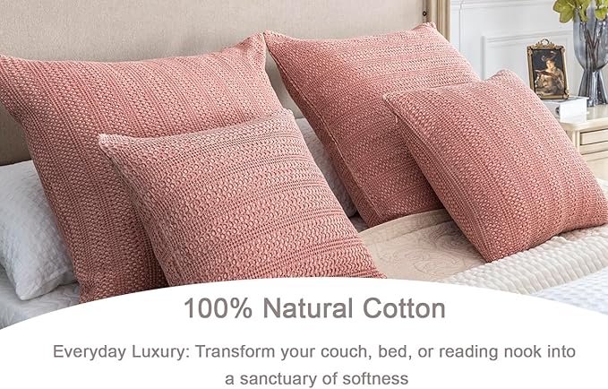 26x26 Pillow Covers Boho Euro Shams Set of 2 Decorative Throw Pillow Covers Cotton Large Square Pillowcase for Couch Bed, Coral Pink