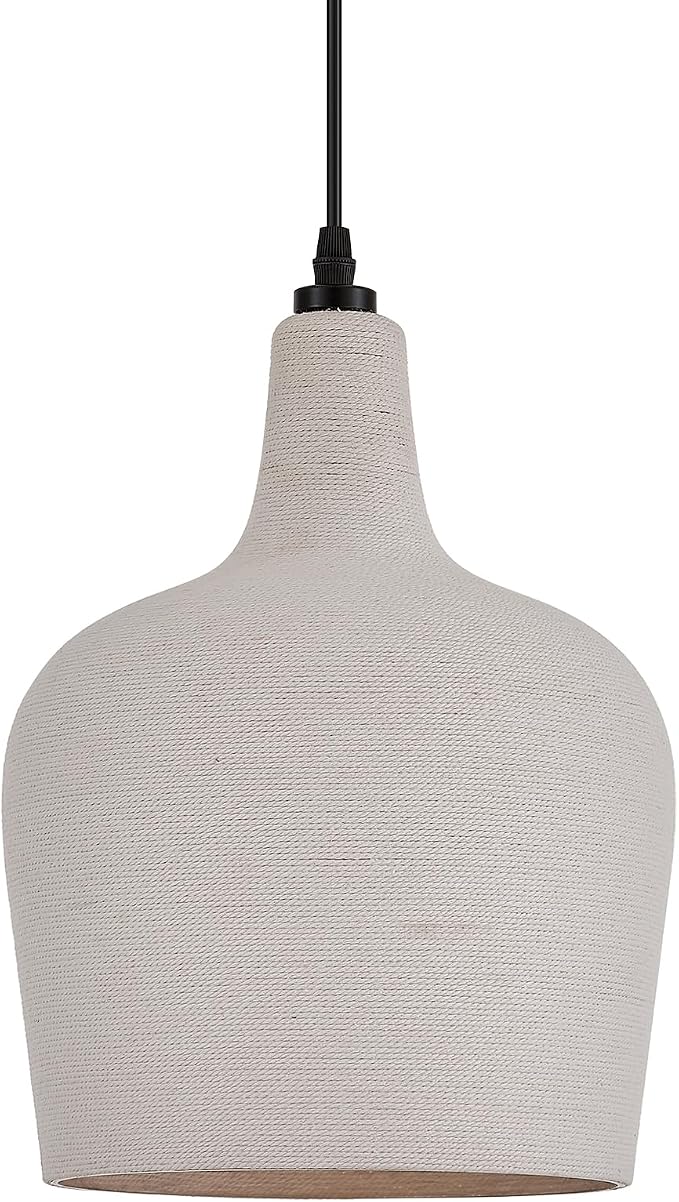 Large Hammered Glass Rattan Pendant Light Boho 1 Light Single Dome Pendant Lighting Fixtures for Kitchen Island Dining Room Hallway, Dia 9 Inch, UL Listed
