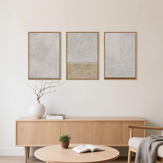 Large Neutral Spiral Circles Framed Canvas Wall Art,Boho Beige Geometric Wall Decor,Modern Abstract Arch Artwork,Mid Century Minimalist Art Print for Living Room,Bedroom,Office- 24"x36"x3