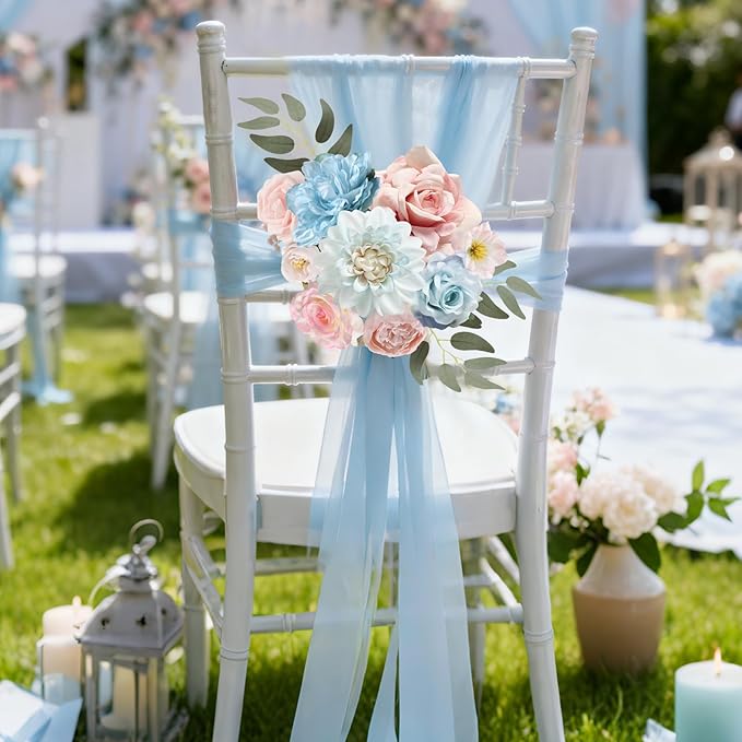 rongflower Artificial Flowers Combo Box Set Silk Flowers Fake Rose for DIY Floral Arrangements Wedding Bouquets Centerpieces Baby Shower Party Home Decorations (Blue Pink)