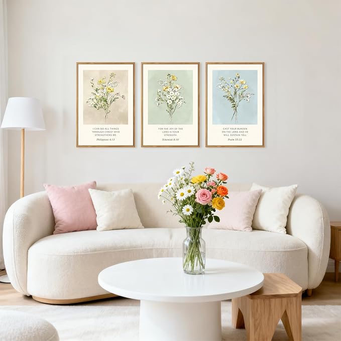 TOARTi Large Framed Christian Bible Verse Canvas Wall Art,Boho Botanical Wildflower Biblical Wall Decor, Inspirational Religious Scripture Floral Art Prints for Living Room Bedroom Office-16”x24”x3