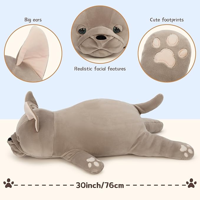Tezituor 2.5lb Plush French Bulldog Pillow, 30 Inches Large Stuffed Dog Frenchie Stuffed Animal for Adults & Kids Hugging Pillow, Sofa Cushion, Home Decor