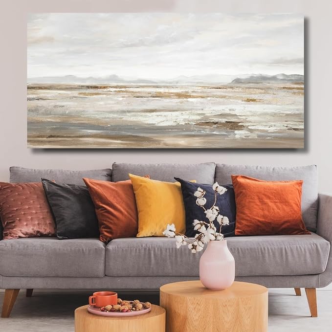 TRAIN2 ART Abstract Wall Art Canvas Wall Art for Living Room Brown and Grey Ocean Wall Decor Large Artwork for Bedroom Home Office 24"x48"