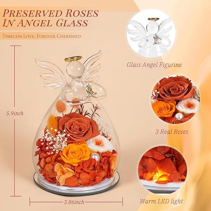 Bessol Gifts for Mom Birthday Flowers for Women Mothers Day Flowers for Delivery Preserved Roses Forever Flower in Glass Angel Figurines Fresh Eternal Rose for Grandma Wife Sister Daughter Friends