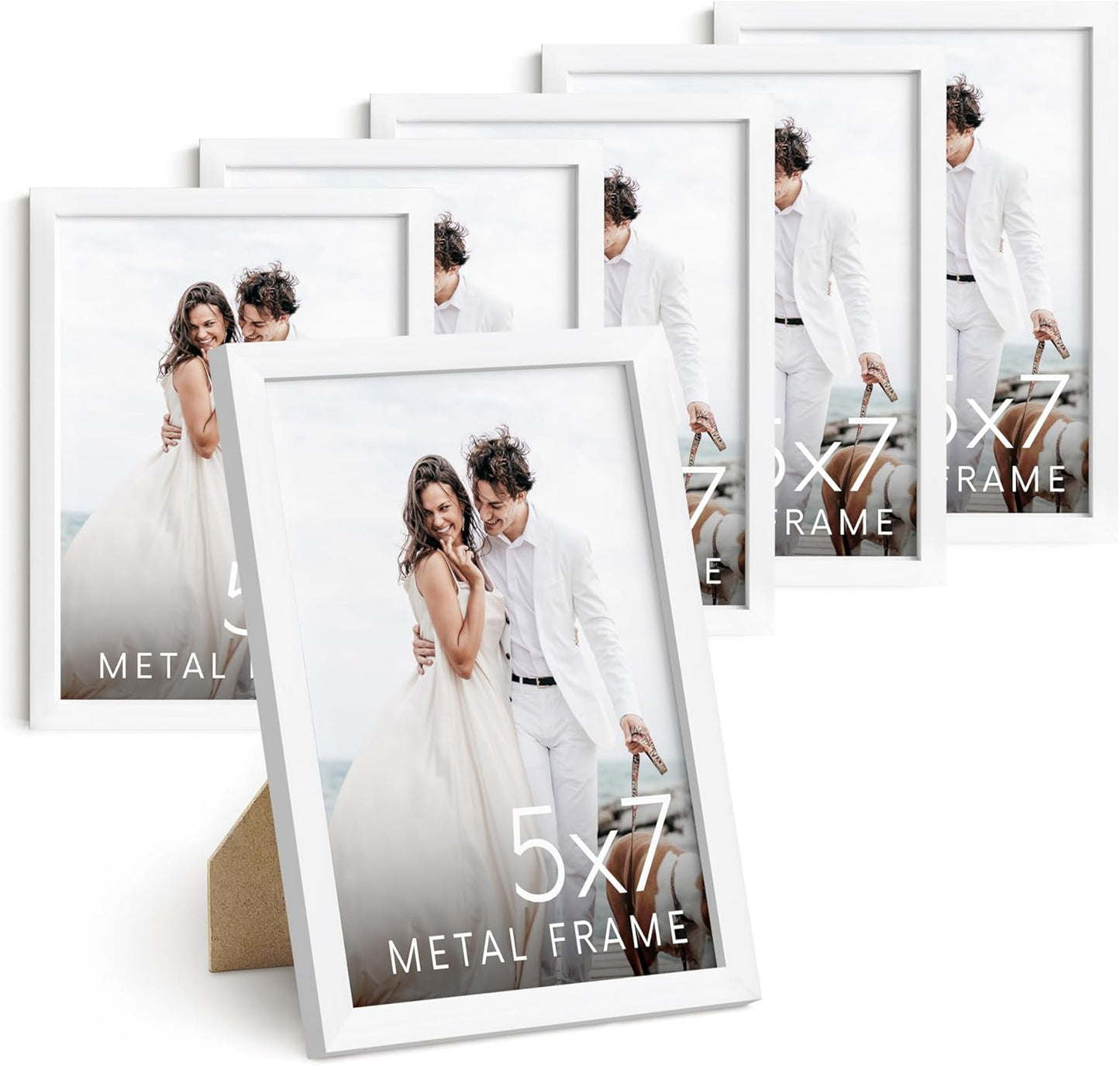 HAUS AND HUES 5x7 White Metal Picture Frames - Photo Frames 5X7 - Features Premium Aluminum, Vertical Hanging, Easel Back for Tabletop, Home, Office (5x7 in, White, Set of 6)