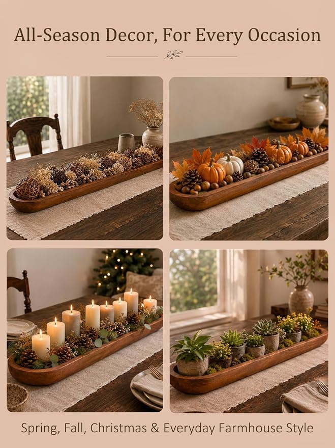 Wooden Dough Bowls for Decor Approx 29 Inch, Large Long Wooden Bowl | Hand Carved Rustic Farmhouse Extra Long Tray for Table Centerpiece, Living Room, Home Decor, Candle Bowl